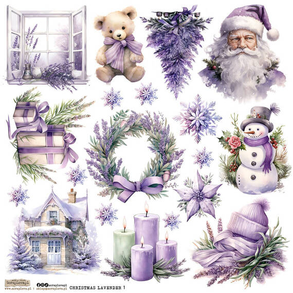 Naklejki papierowe - ScrapLove - Christmas Lavender Set 1 lawendowe święta