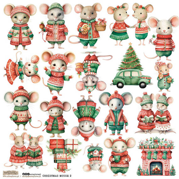 Naklejki papierowe - ScrapLove - Christmas Mouse 2 świąteczne myszki