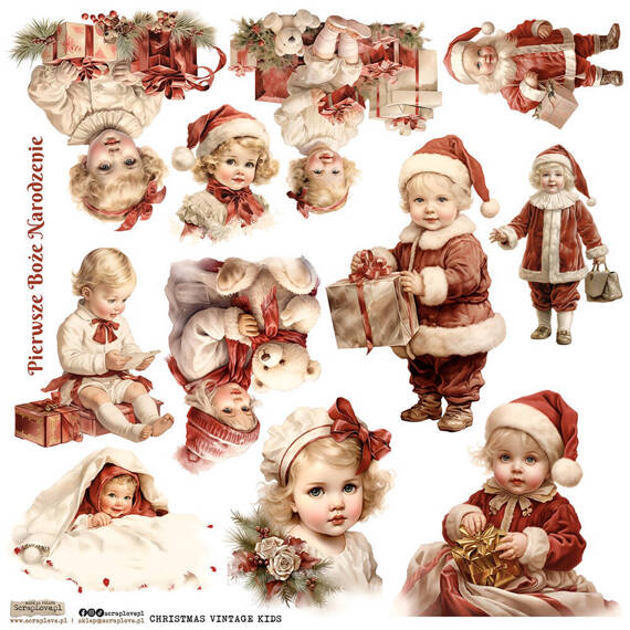 Naklejki papierowe - ScrapLove - Christmas Vintage Kids 1 Boże Narodzenie dzieci vintage