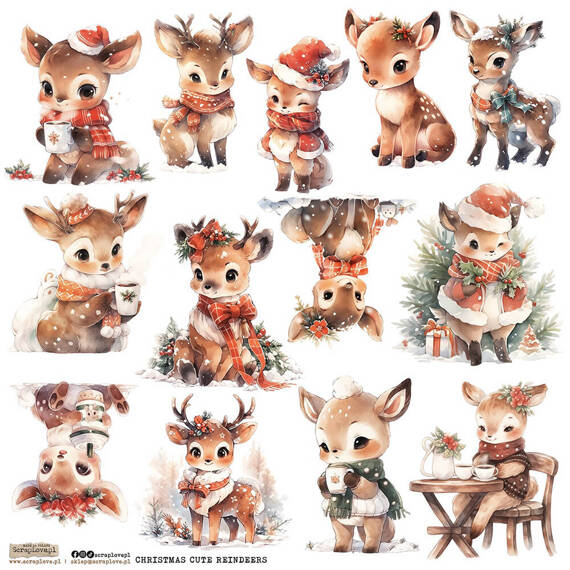 Naklejki papierowe - ScrapLove - Cute Reindeer 1 reniferki