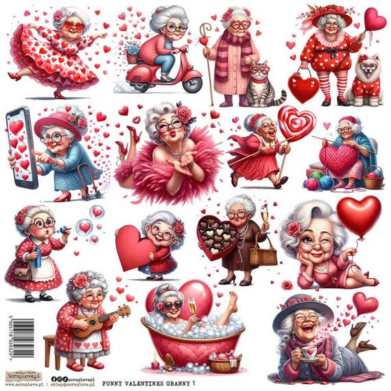 Naklejki papierowe - ScrapLove - Funny Valentines Granny 1 szalone babcie