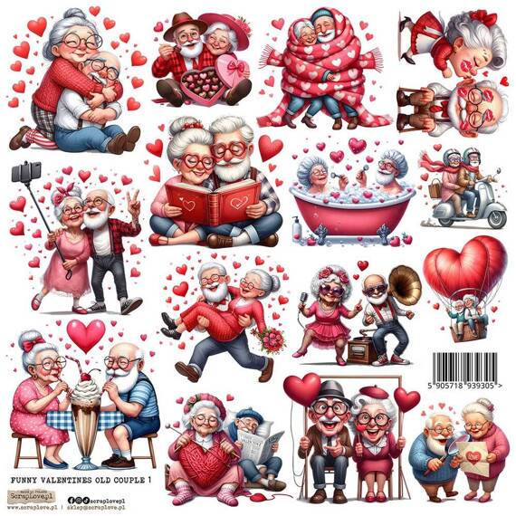 Naklejki papierowe - ScrapLove - Funny Valentines Old Couple 1 zakochani dziadkowie