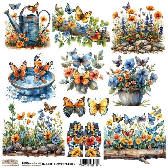 Naklejki papierowe - ScrapLove - Garden Butterflies 2 motyle w kwiatach