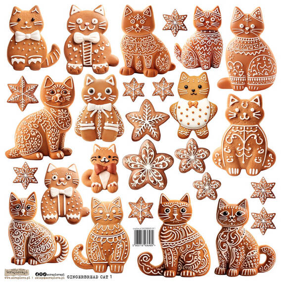 Naklejki papierowe - ScrapLove - Gingerbread Cat 1 ciasteczka kotki