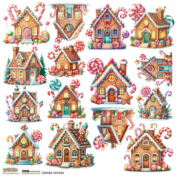 Naklejki papierowe - ScrapLove - Gingerbread House 1 domki z piernika