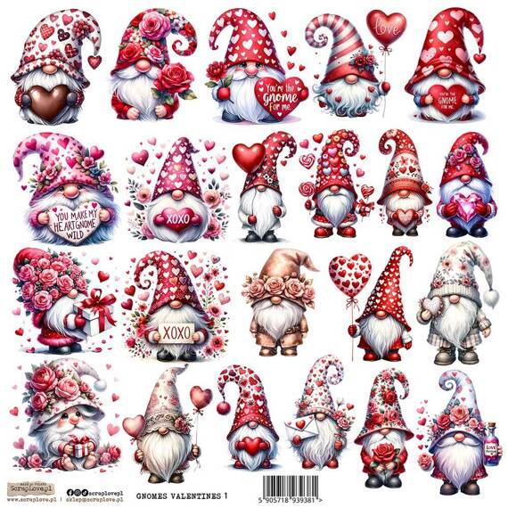 Naklejki papierowe - ScrapLove - Gnomes Valentines 1 zakochane krasnale