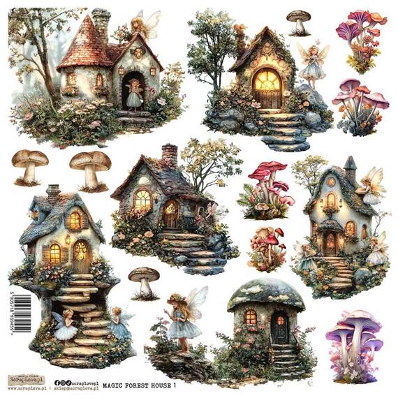 Naklejki papierowe - ScrapLove - Magic Forest Houses 1 bajkowe domki