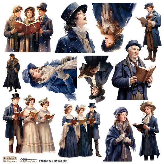 Naklejki papierowe - ScrapLove - Victorian Carolers 1 kolędnicy