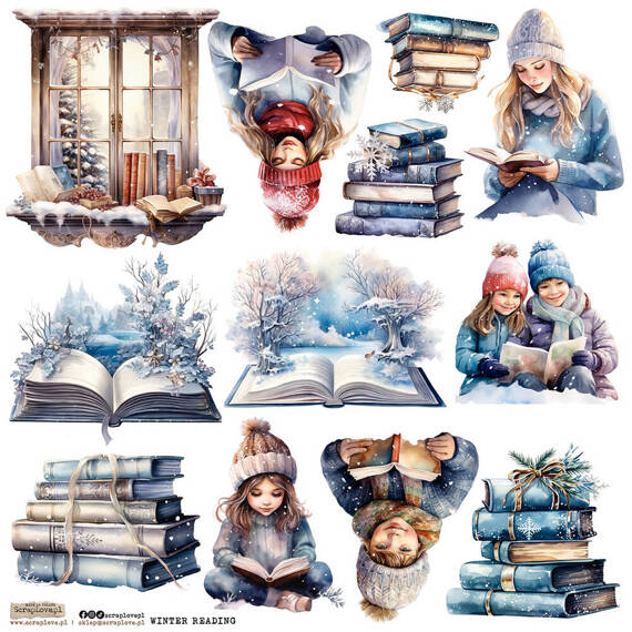 Naklejki papierowe - ScrapLove - Winter Reading 1 książki