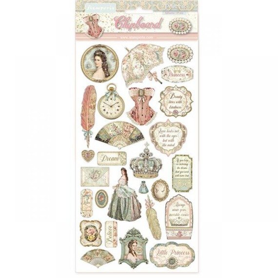 Naklejki tekturowe chipboard 15x30 - Stamperia - Princess