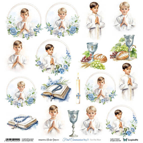 Papier 30x30 - ScrapAndMe - First Communion boy 3 - arkusz do wycinania