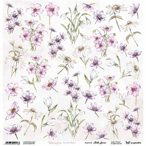 Papier 30x30 - ScrapAndMe - Watercolors - Flowers 1 - arkusz do wycinania