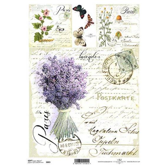 Papier decoupage SOFT ITD-S003 - A4 - Itd Collection - Lawenda, zioła, kwiaty, motyle