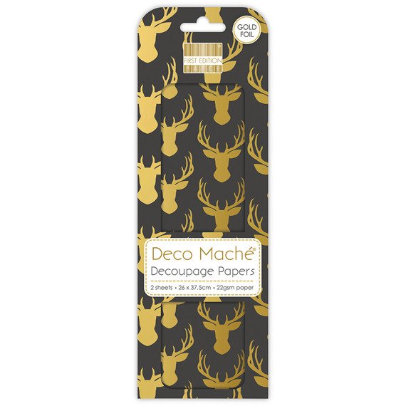 Papier do decoupage Deco Mache - Dovecraft - Gold Stags renifery