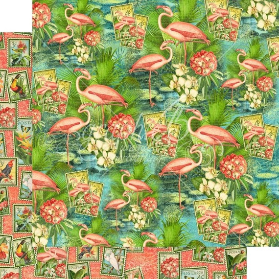 Papier do scrapbookingu 30x30 - Graphic 45 - Lost in Paradise - Flamingo Lagoon