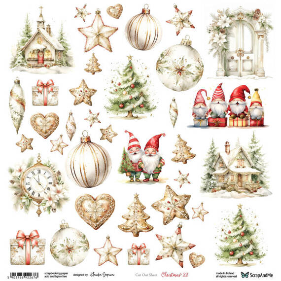 Papier do scrapbookingu 30x30 - ScrapAndMe - Christmas 22 - arkusz do wycinania