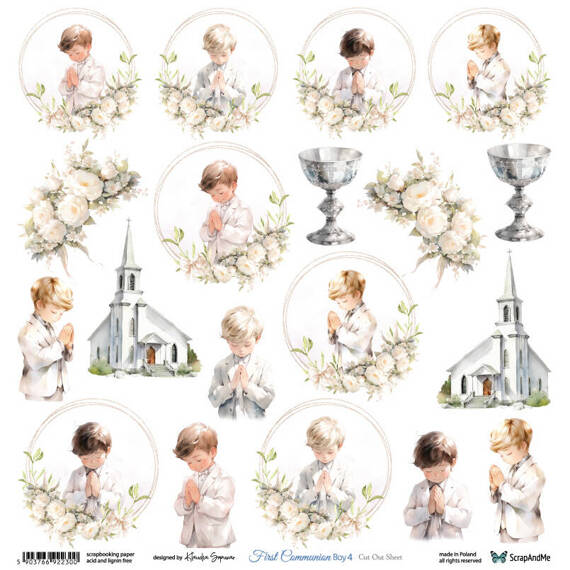 Papier do scrapbookingu 30x30 - ScrapAndMe - First Communion boy 4 - arkusz do wycinania