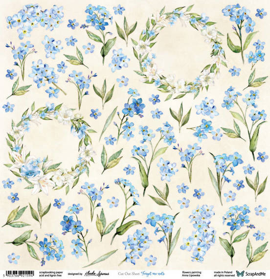 Papier do scrapbookingu 30x30 - ScrapAndMe - Forget-me-nots - arkusz do wycinania