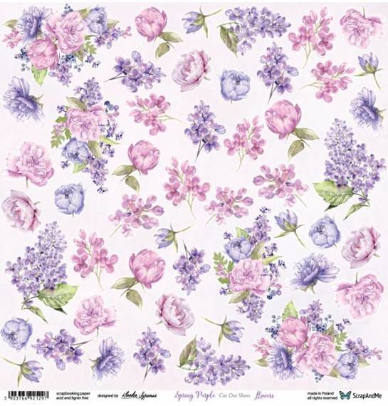 Papier do scrapbookingu 30x30 - ScrapAndMe - Spring Purple Flowers - arkusz do wycinania