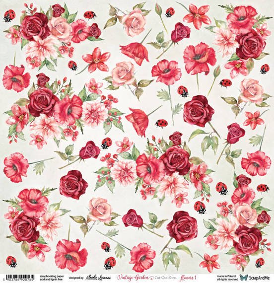 Papier do scrapbookingu 30x30 - ScrapAndMe - Vintage Garden Flowers 1 - arkusz do wycinania