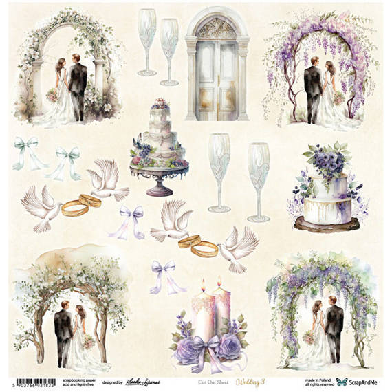 Papier do scrapbookingu 30x30 - ScrapAndMe - Wedding 3 - arkusz do wycinania