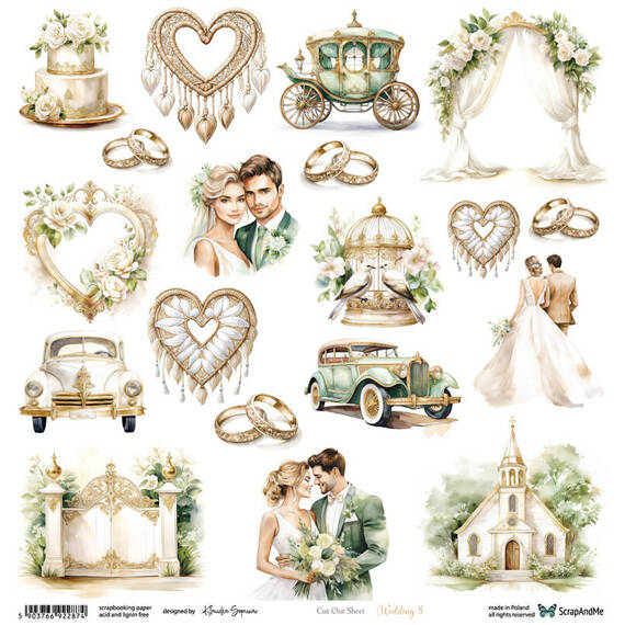 Papier do scrapbookingu 30x30 - ScrapAndMe - Wedding 8 - arkusz do wycinania