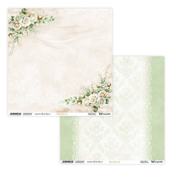 Papier do scrapbookingu 30x30 - ScrapAndMe - White Roses 01/02