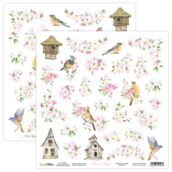 Papier do scrapbookingu 30x30 z elementami - Scrapboys - Flower Dreams 07