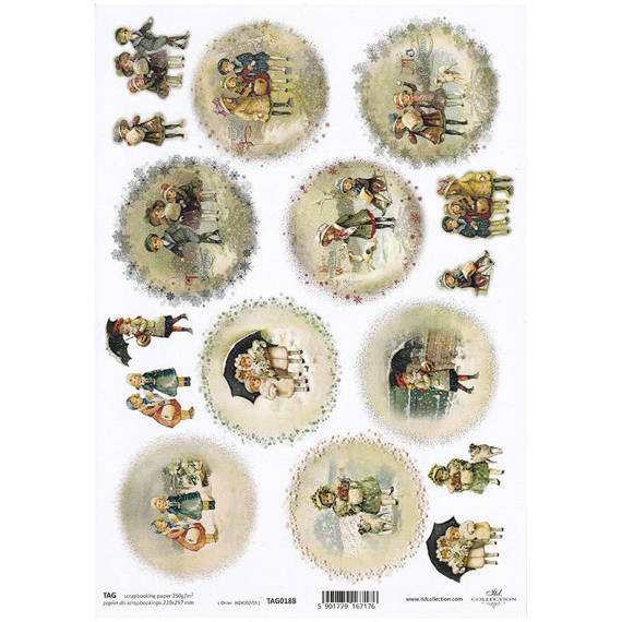 Papier do scrapbookingu A4 - TAG0188 dzieci vintage Boże Narodzenie