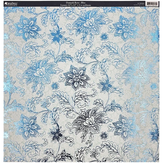 Papier do scrapbookingu z metalizowanymi akcentami 30x30 - Kanban - Damask Rose - Blue