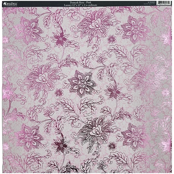 Papier do scrapbookingu z metalizowanymi akcentami 30x30 - Kanban - Damask Rose - Pink