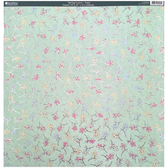 Papier do scrapbookingu z metalizowanymi akcentami 30x30 - Kanban - Spring Leaves - Aqua