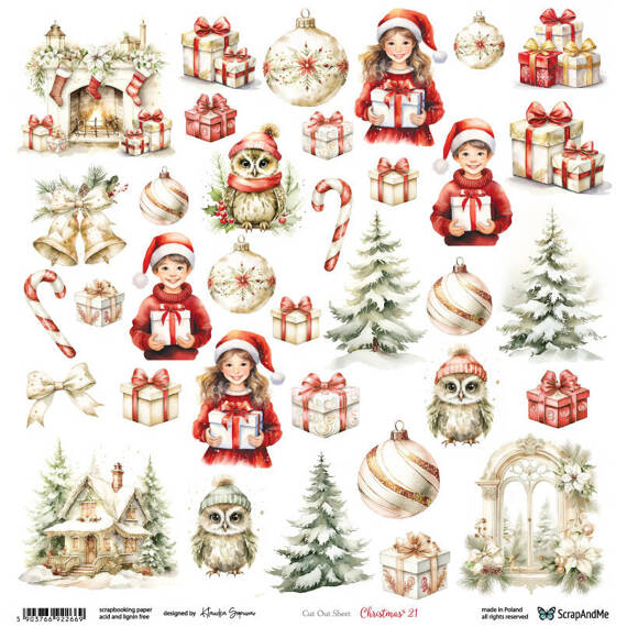 Papier do scrapbookingu30x30 - ScrapAndMe - Christmas 21 - arkusz do wycinania