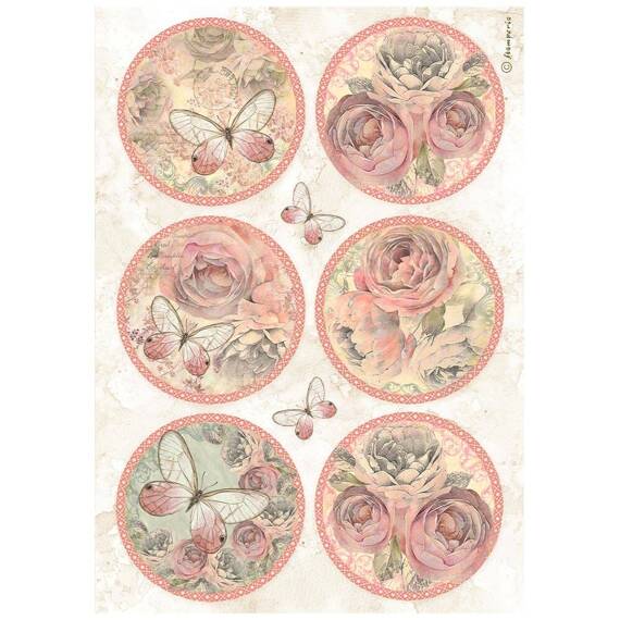 Papier ryżowy A4 - Stamperia - Shabby Rose 6 dekorów okrągłych