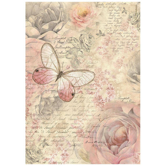 Papier ryżowy A4 - Stamperia - Shabby Rose motylek