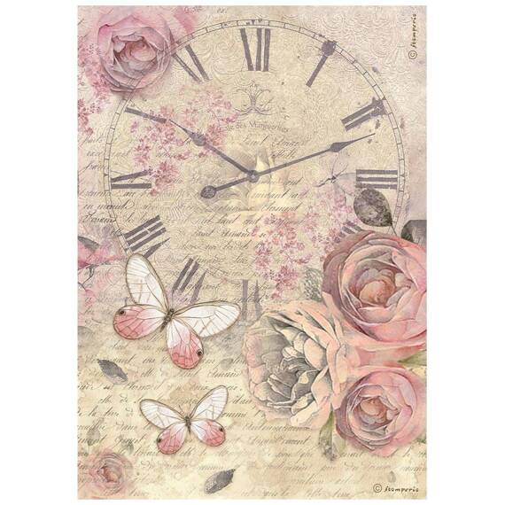 Papier ryżowy A4 - Stamperia - Shabby Rose zegar