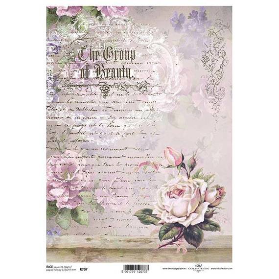 Papier ryżowy A4 do decoupage ITD-R0707 pismo, kwiaty