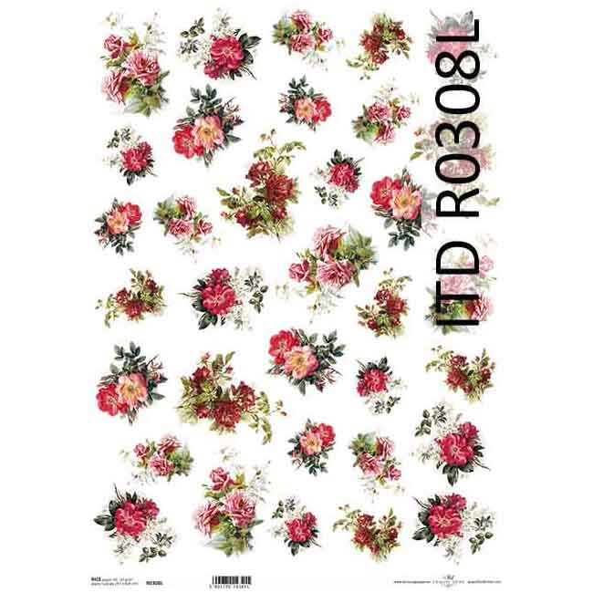 Papier ryżowy do decoupage A3 ITD-0308L kwiaty róże