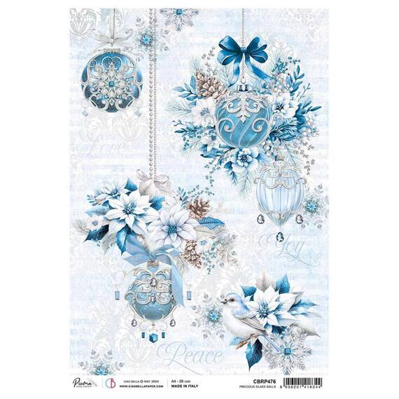 Papier ryżowy do decoupage A4 - Ciao Bella - Elegance of Blue - Precious glass balls wiszące bombki