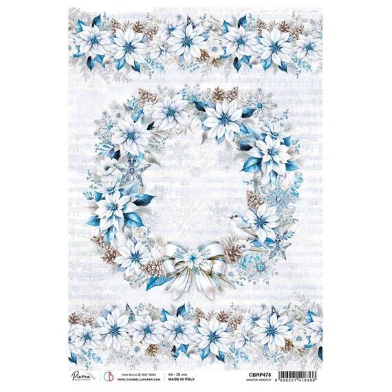 Papier ryżowy do decoupage A4 - Ciao Bella - Elegance of Blue - Winter wreath zimowy wieniec