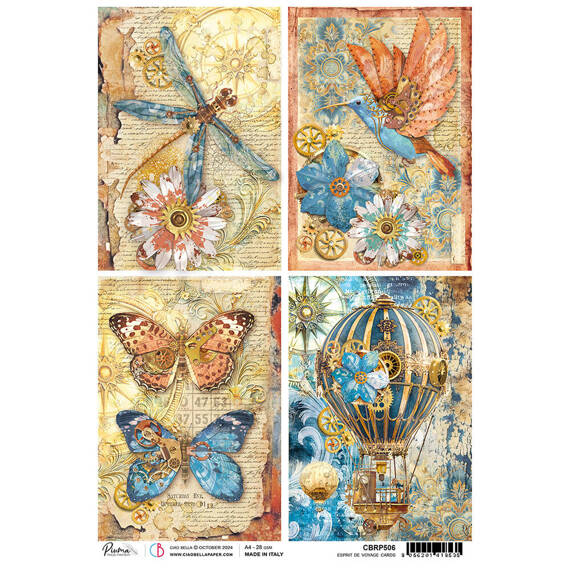 Papier ryżowy do decoupage A4 - Ciao Bella - Esprit De Voyage Cards motyle ważki koliber balon