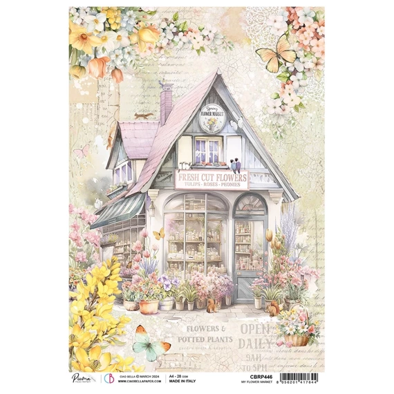 Papier ryżowy do decoupage A4 - Ciao Bella - Flower Shop - Flower Market kwiaciarnia