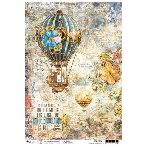 Papier ryżowy do decoupage A4 - Ciao Bella - World of Imagination balon steampunk