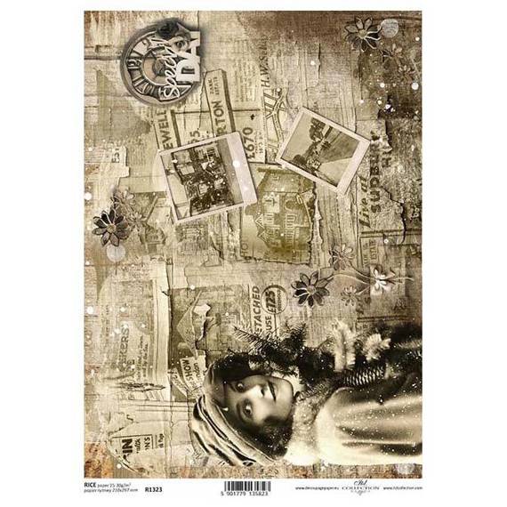 Papier ryżowy do decoupage A4 ITD-R1323 Sepia, gazety, zdjęcia