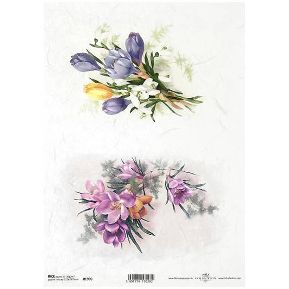 Papier ryżowy do decoupage A4 ITD-R1990 wiosenne kwiaty, frezja, krokus