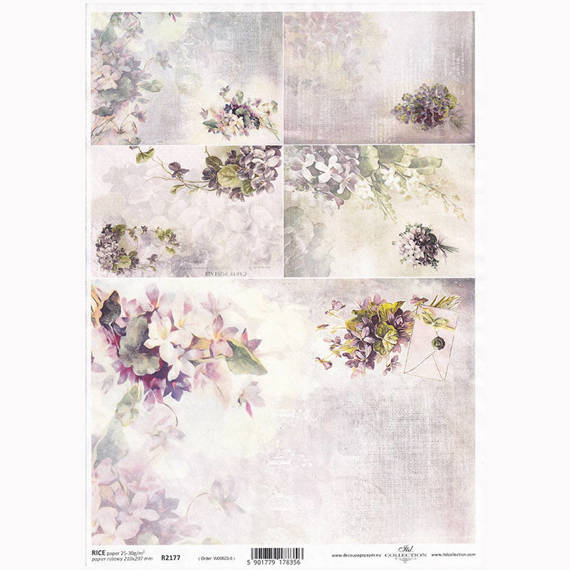 Papier ryżowy do decoupage A4 ITD-R2177 kwiaty, fiołki