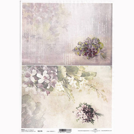 Papier ryżowy do decoupage A4 ITD-R2178 kwiaty, fiołki, bukieciki