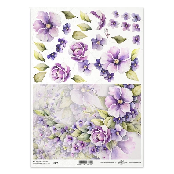 Papier ryżowy do decoupage A4 ITD-R2377 kwiaty fioletowe