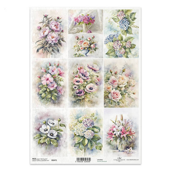 Papier ryżowy do decoupage A4 ITD-R2471 letnie kwiaty, bukiety