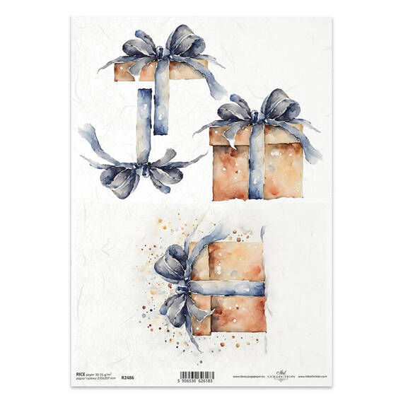 Papier ryżowy do decoupage A4 ITD-R2486 prezent, efekt 3D